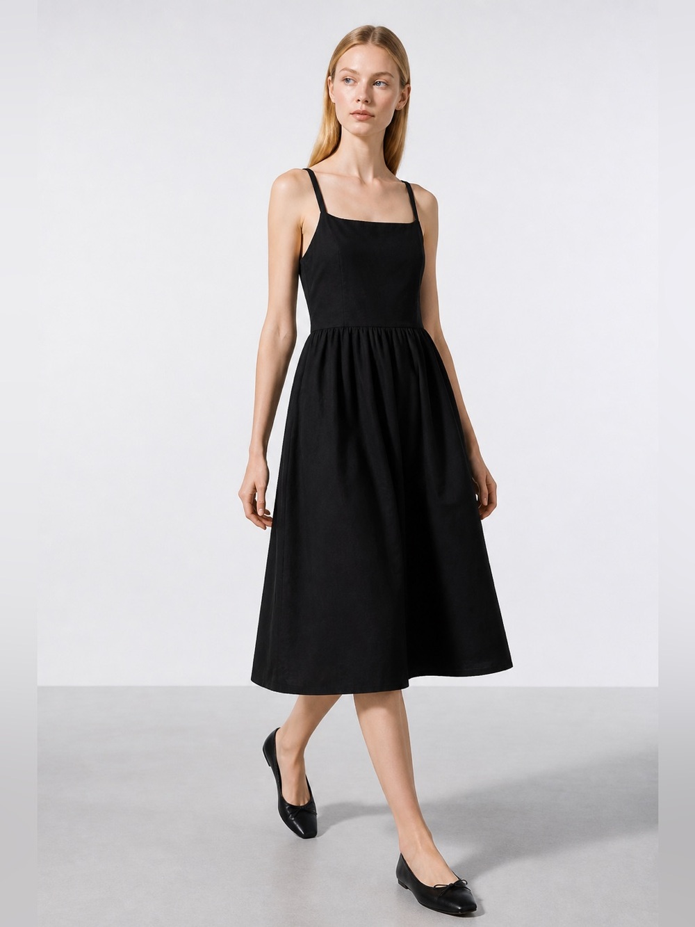 UNIQLO Black Built-In Bra Midi Dress Adjustable Straps Size S